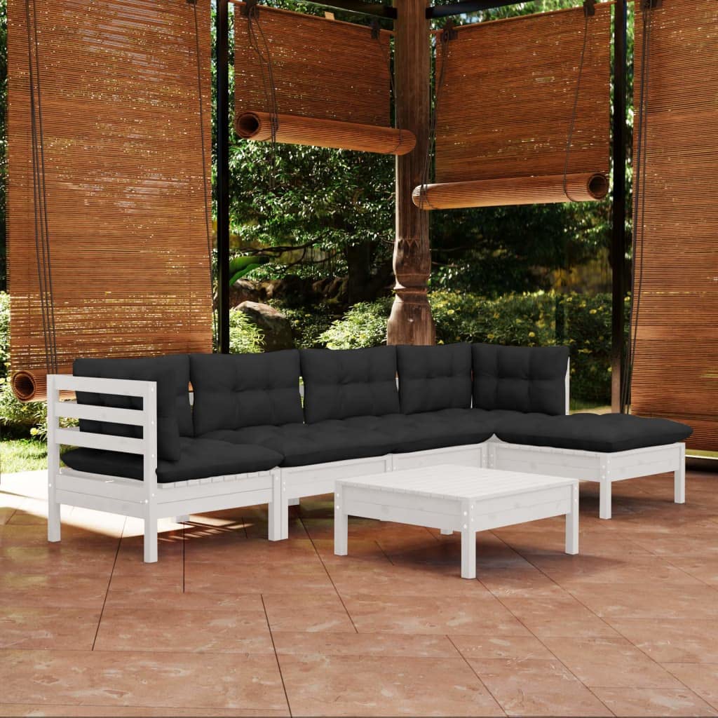 vidaXL Solid Pinewood Patio Lounge Set 6 Piece with Cushions Garden Outdoor Lawn Yard Terrace Balcony Wooden Seat Seating Furniture White
