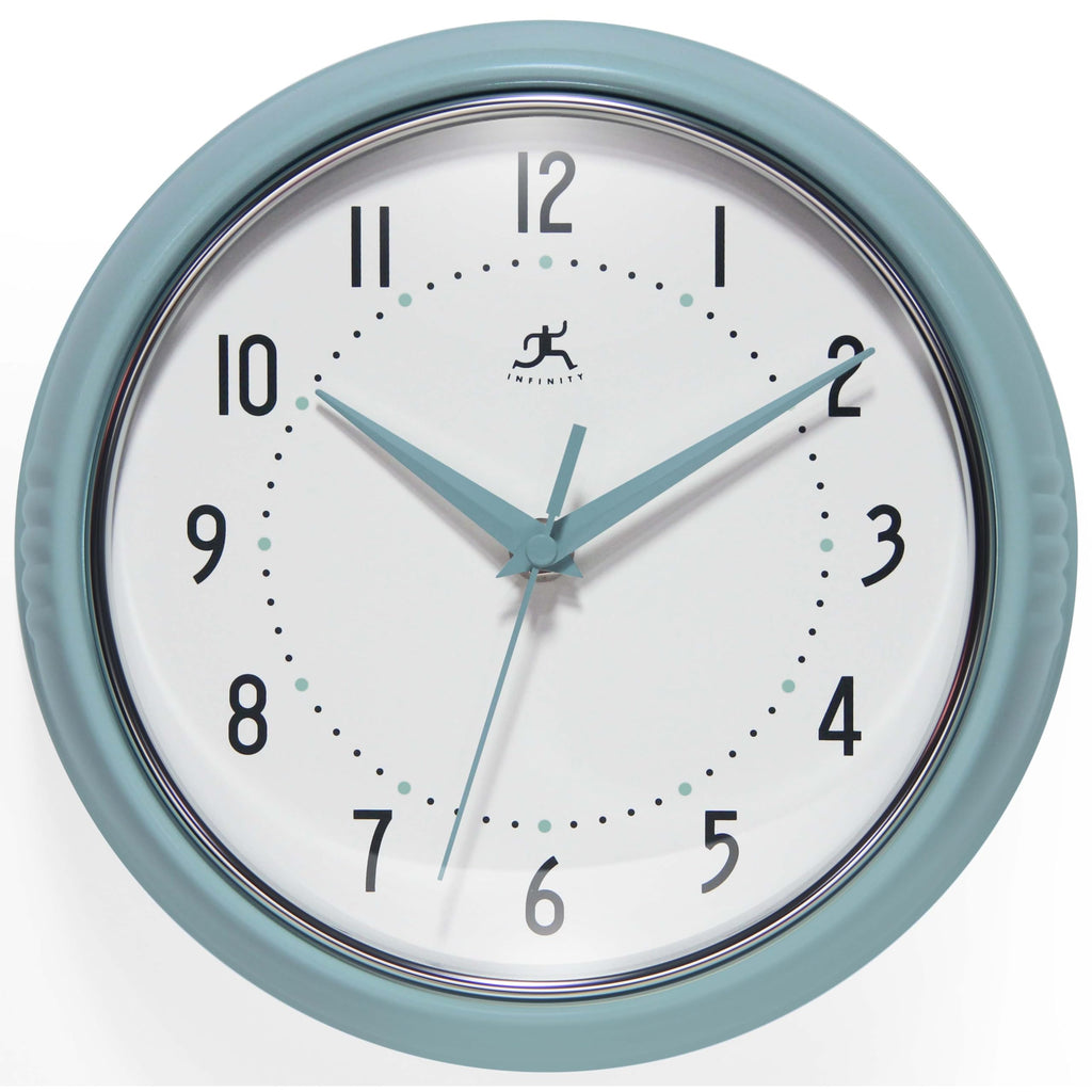 Infinity Instruments Retro 9.5 Inch Round Indoor Wall Clock, Baby Blue