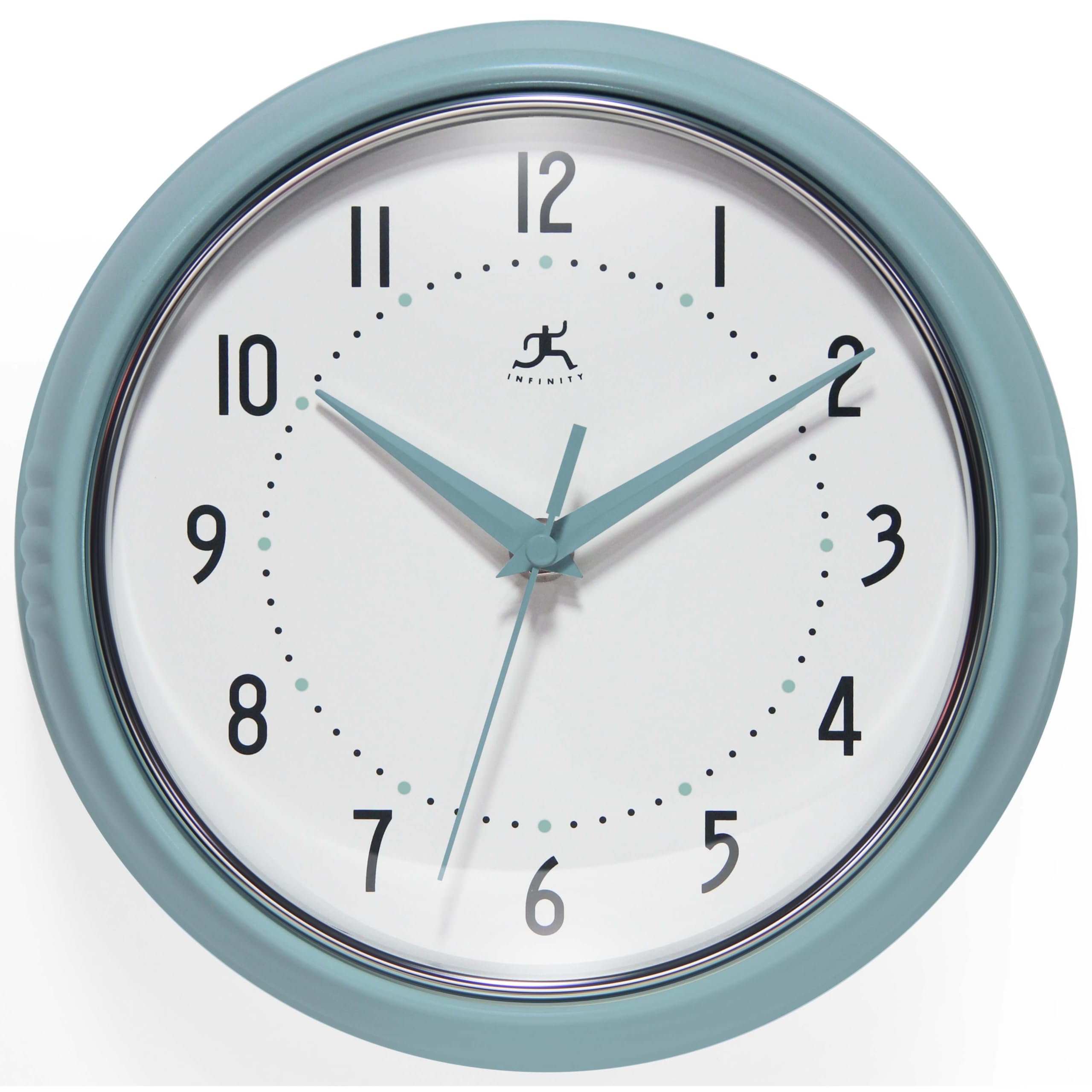 Infinity Instruments Retro 9.5 Inch Round Indoor Wall Clock, Baby Blue