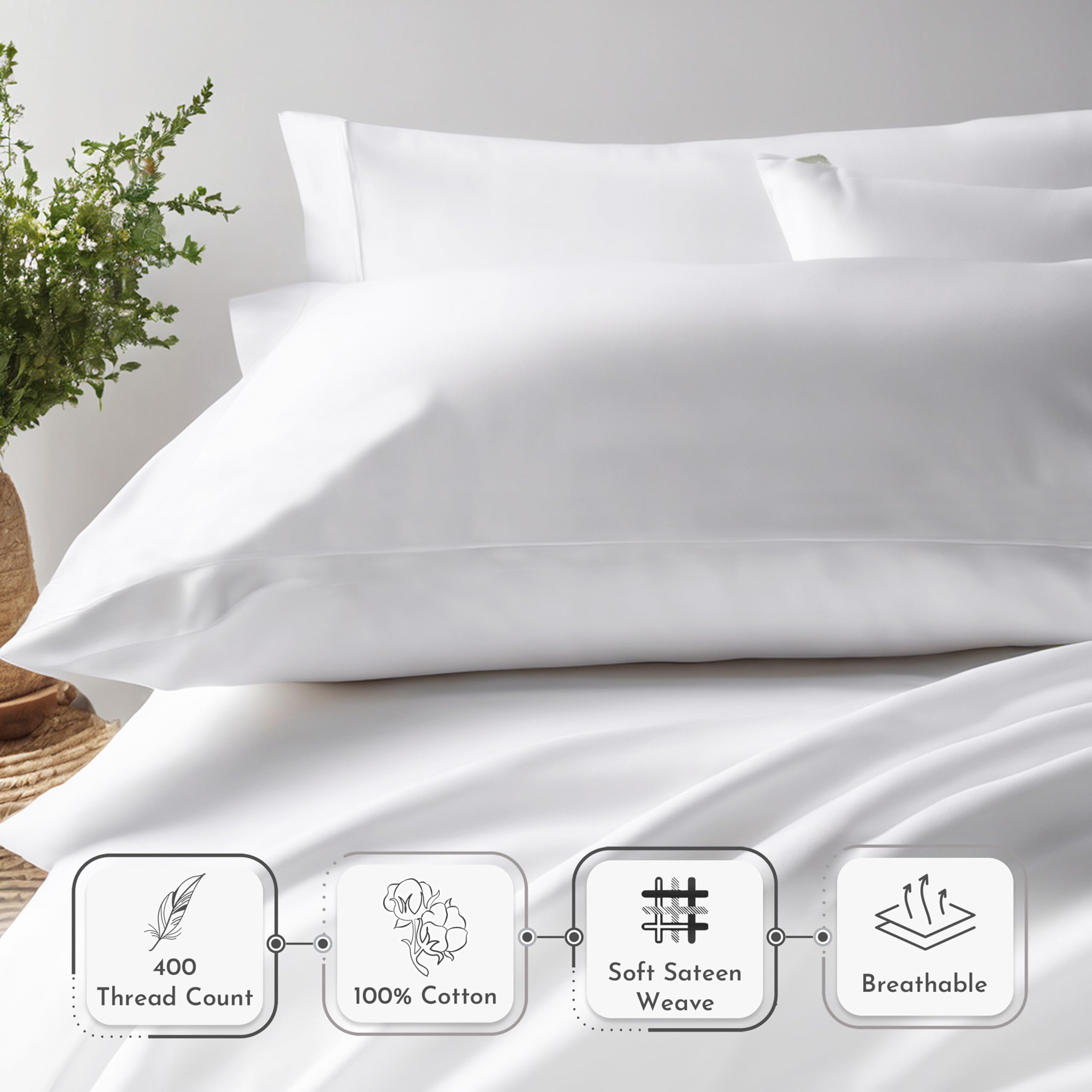 California Design Den Cotton King Pillowcase Set - 400 Thread Count, 100% Cotton Pillowcases, Set Of 2 Pillow Covers, Breathable, Cooling, Soft For Quality Sleep - Beige