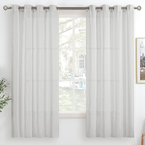 Bgment Light Grey Sheer Curtains 63 Inch Length For Living Room, Grommet Light Filtering Semi Sheer Window Drapes Casual Texture