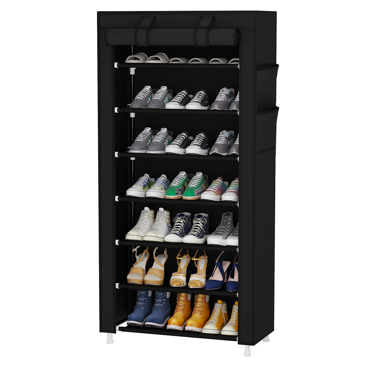 Calmootey 7 Tier Shoe Rack Organizer,Portable Shoe Shelf With Nonwoven Fabric Cover For Closet Hallway,Bedroom,Entryway,Black