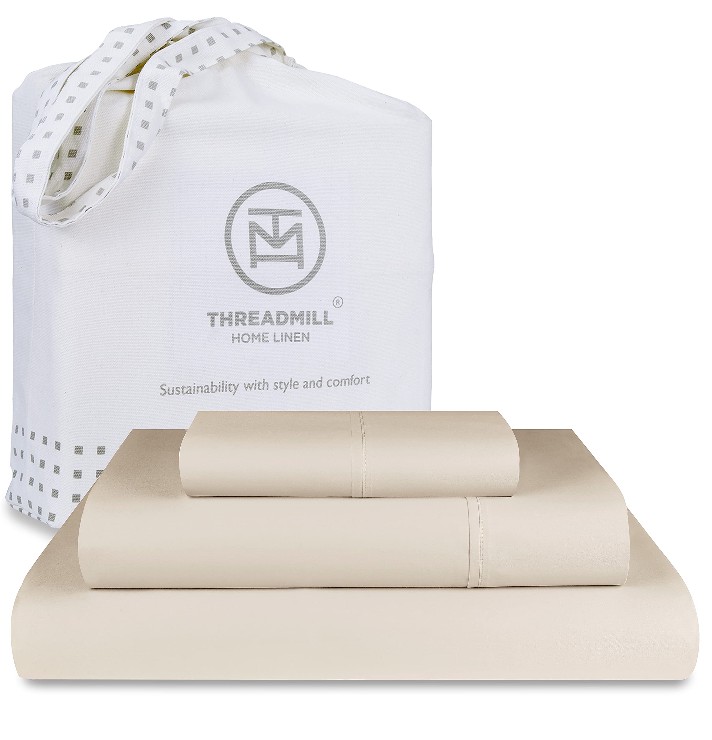 Threadmill Luxury 800 Thread Count 100% Cotton Sheets - Light Beige Sateen Weave Twin Size Bed-Sheets, Better Than Egyptian Cott