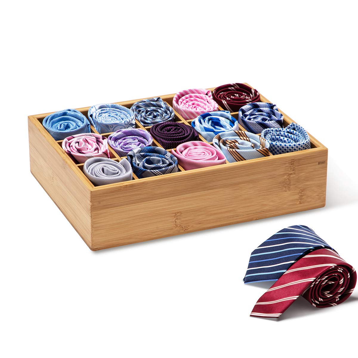 GOBAM Bamboo Closet Drawer Divider - Storage Organizer with 15 Compartments, Drawer Organizer, Storage Box for Belts, Ties, Bras