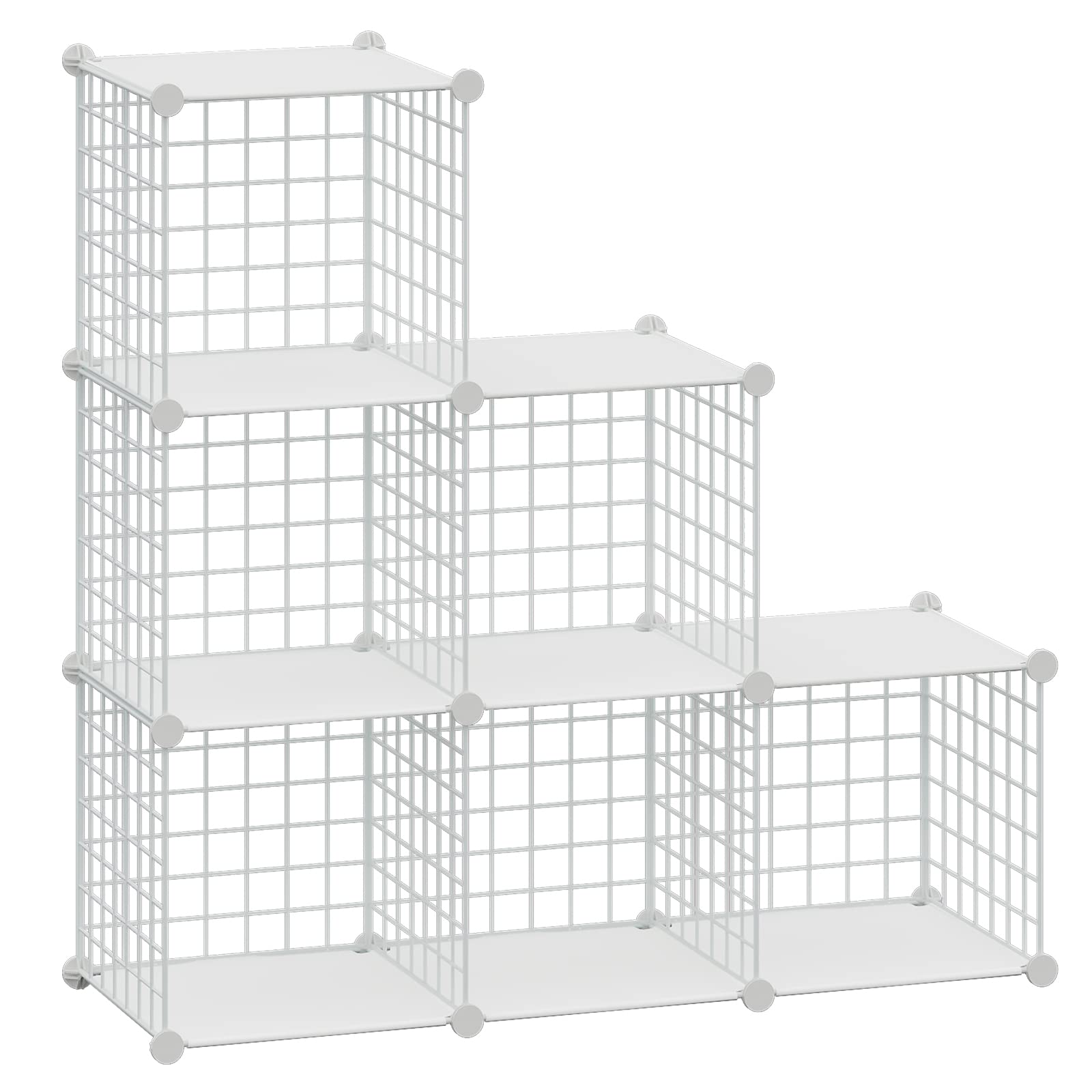 HUBSON Wire Cube Storage Organizer, 6-Cube Metal Grids Storage Shelf, Closet Cabinet, DIY Plastic Cube Bookcase Modular Closet C