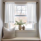 Jinchan Linen Textured Tier Curtains 36 Inch For Kitchen Windows Country Farmhouse Cafe Small Curtains Rustic Light Filtering Half Curtains For Living Room Laundry Bathroom Rod Pocket 2 Panels White