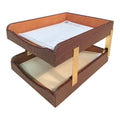Dacasso Crocodile Embossed Leather Double Letter Trays, Brown (A2020)