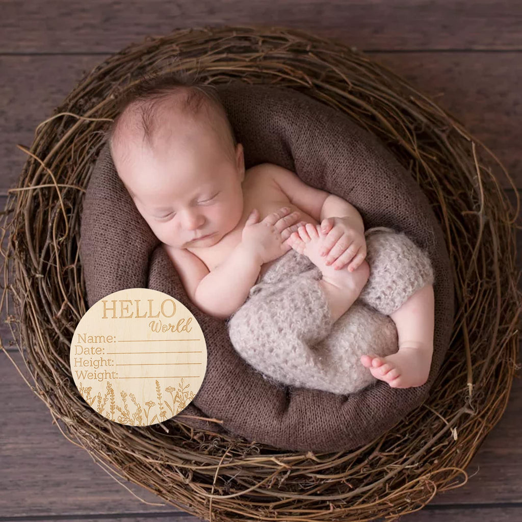 2Pcs Newborn Baby Birth Announcement Sign, Round Wooden Baby Name Welcome Sign, Newborn Photo Props For Hospital Sign Baby Name
