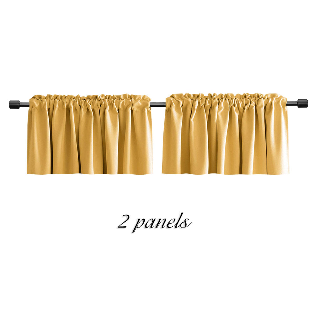 Donren Gold Yellow Curtain Valances For Living Room - Blackout Rod Pocket Valances For Small Window (72 Wide By 18 Long,2 Panels
