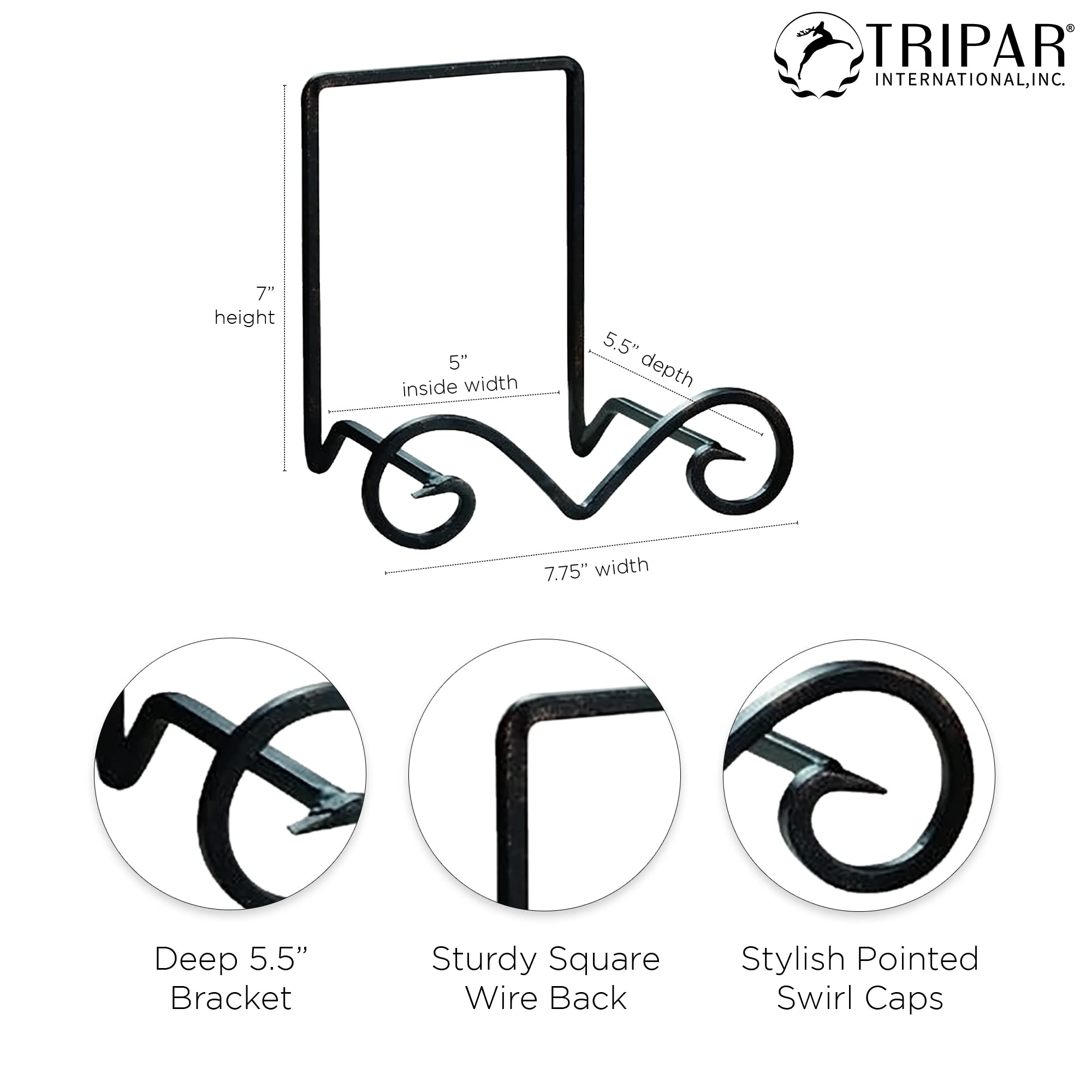 Tripar Small Black Metal Scroll Display Rack Easel For Bowls, Platters, Cookbooks, Plates, And Artwork
