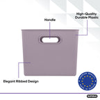 Superio Ribbed Collection - Decorative Plastic Open Home Storage Bins Organizer Baskets, X-Large Lilac Purple (2 Pack) Container