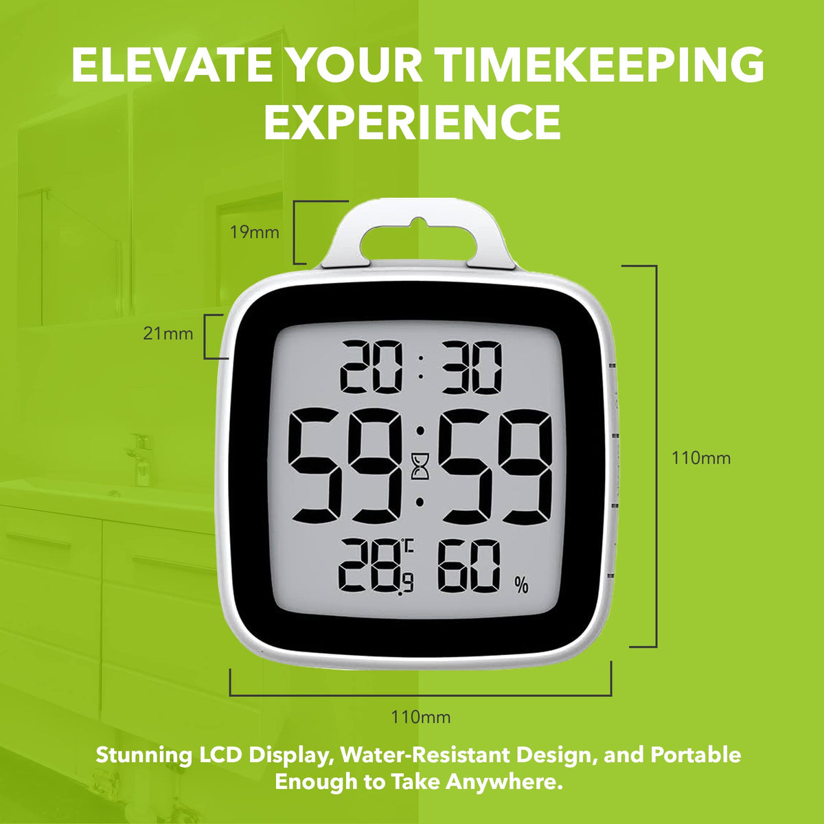 Baldr Digital Shower Clock With Timer - Waterproof Shower Timer For Kids & Adults - Perfect Bathroom Clock That Displays Time &