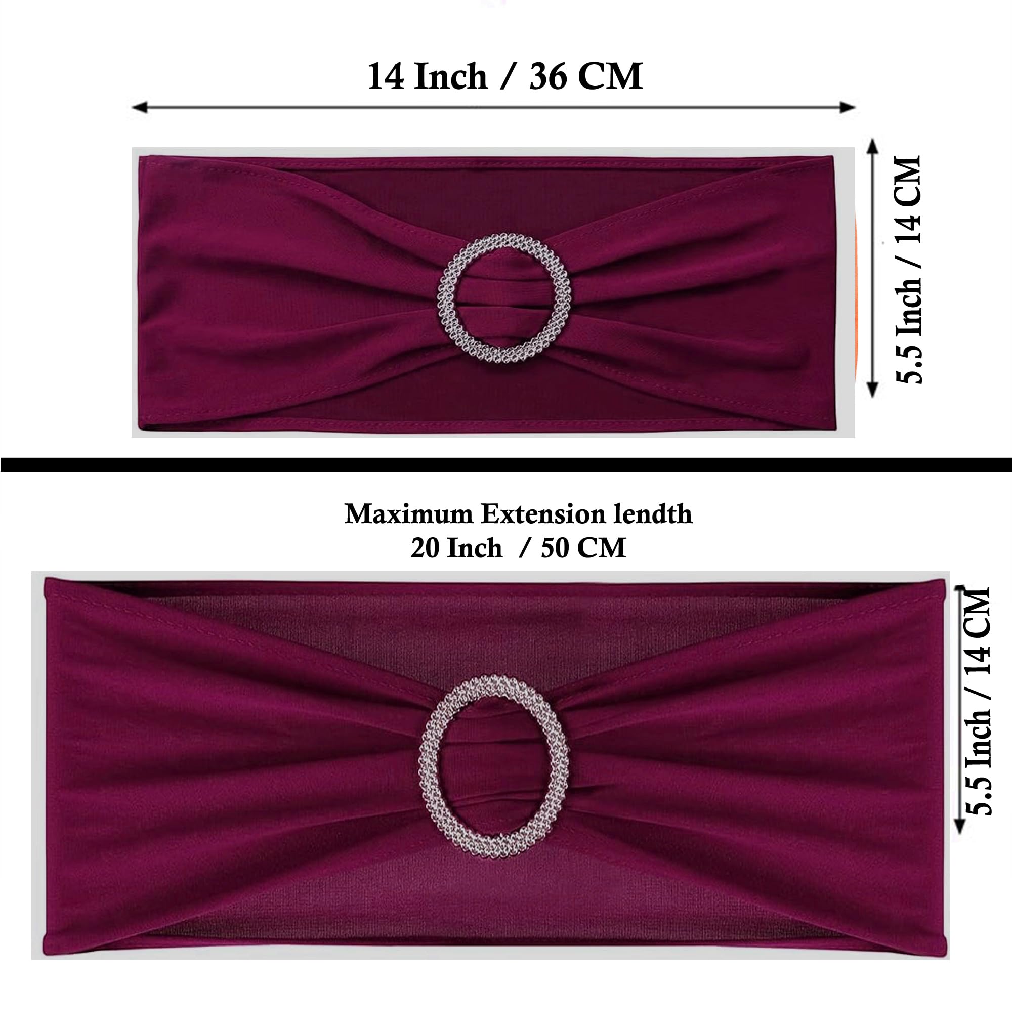 Mds Pack Of 10 Spandex Chair Sashes Bow Sash Elastic Chair Bands Ties With Buckle For Wedding And Events Decoration Spandex Slider Sashes Bow - Eggplant
