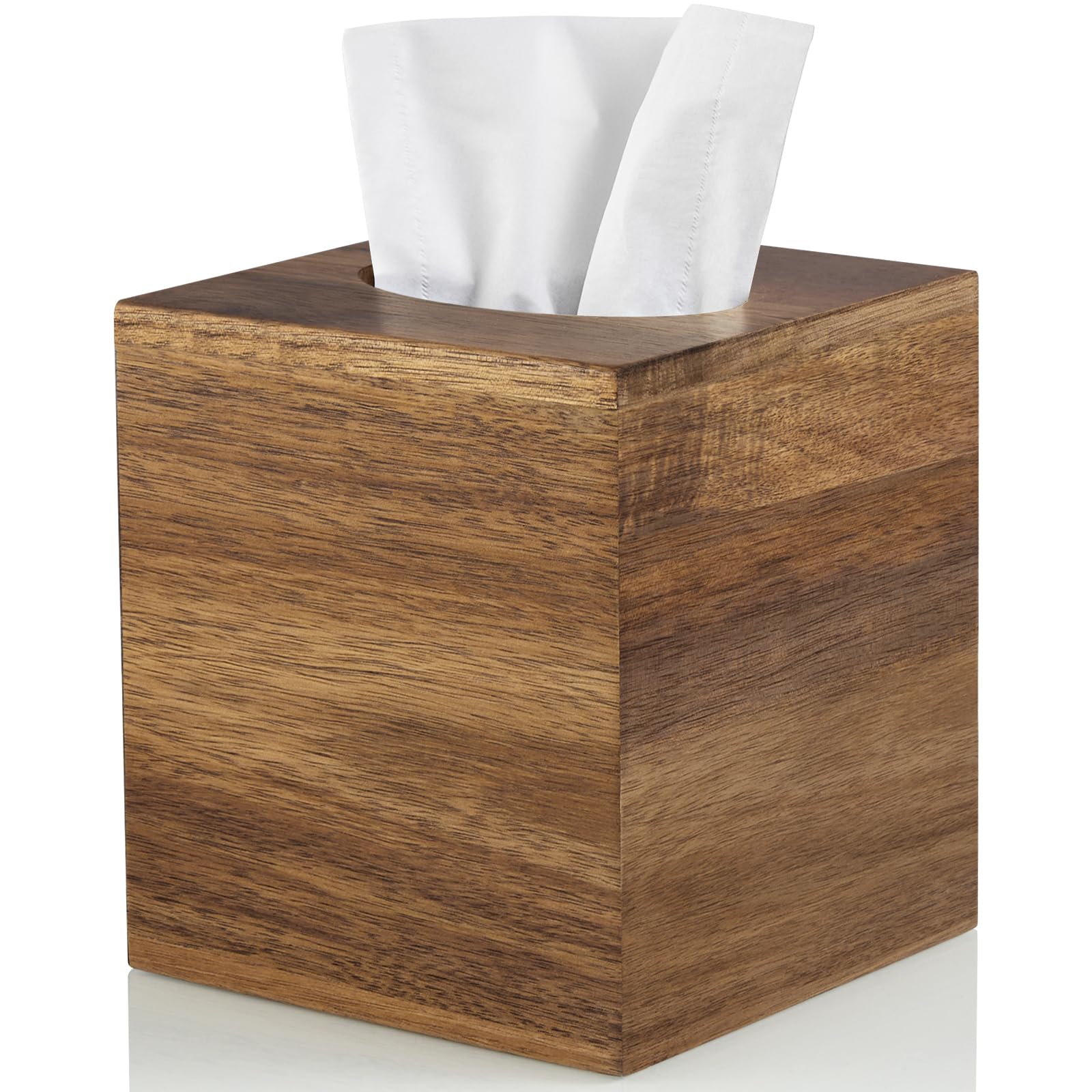 ALELION Tissue Box Cover Square - Acacia Wood Tissue Box Holder for Tabletop Night Stands Bathroom Office - Decorative Facial Cu