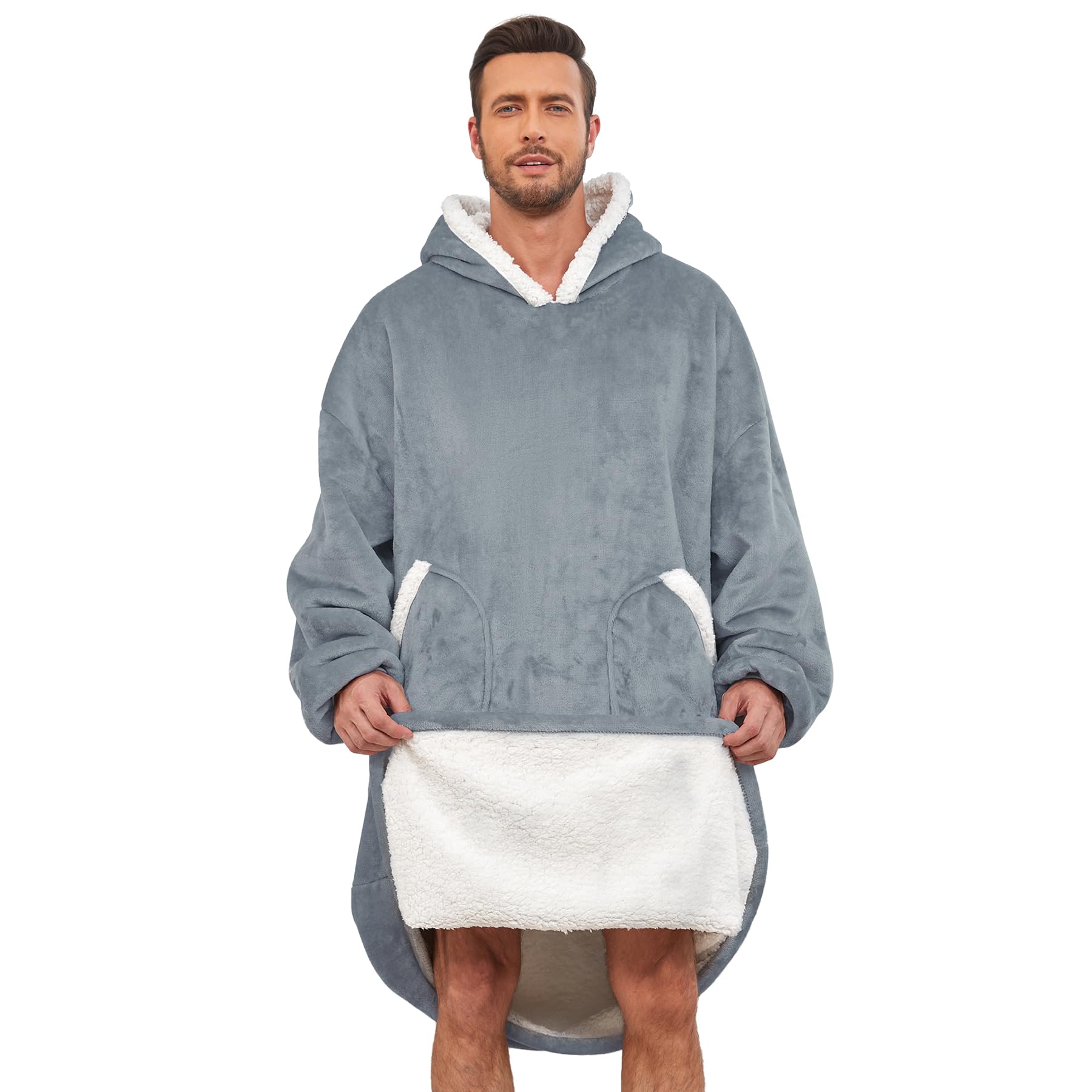 Zando Men Blanket Hoodie Comfy Sherpa Long Blanket Hoodie Oversized Sweater Blanket For Men Warm And Cozy Big Pocket Blanket Hoo