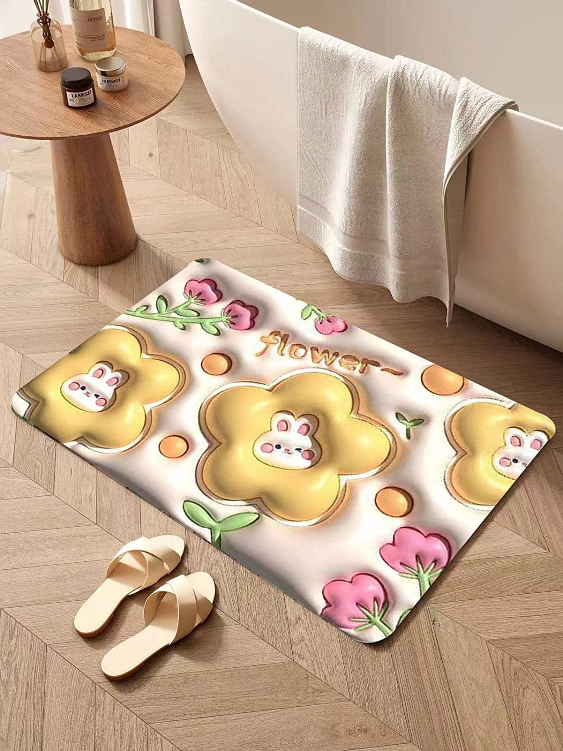 RELEMTRA 3D Vision Front Doormats Entryway Doormat, Bathroom Rug Mat, Soft and Absorbent Soft Bath Rugs, Expansion Small Flower 
