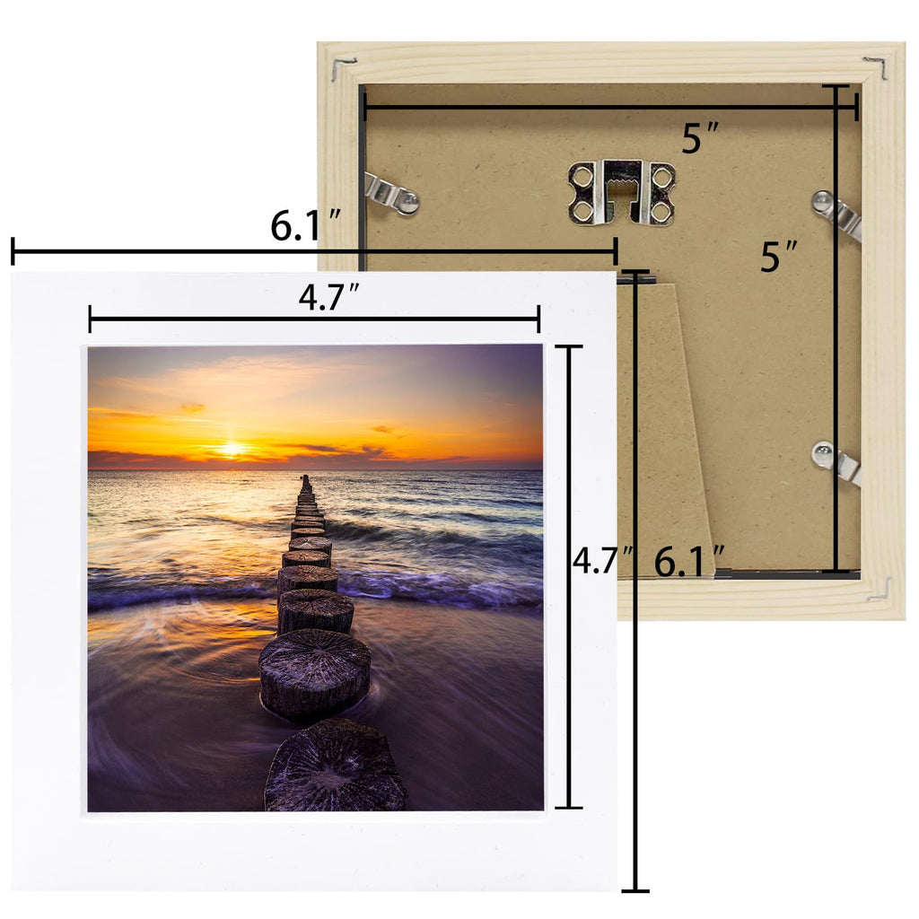 Lekaiya 5X5 White Picture Frames Set Of 2, Square Solid Wood Photo Frame For Tabletop Or Wall Mounting