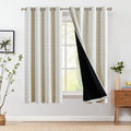 Jinchan 100% Blackout Boho Curtains 63 Inch Length For Bedroom Beige Geometric Printed Grommet Top Room Darkening Thermal Insulated Window Drapes 2 Panels
