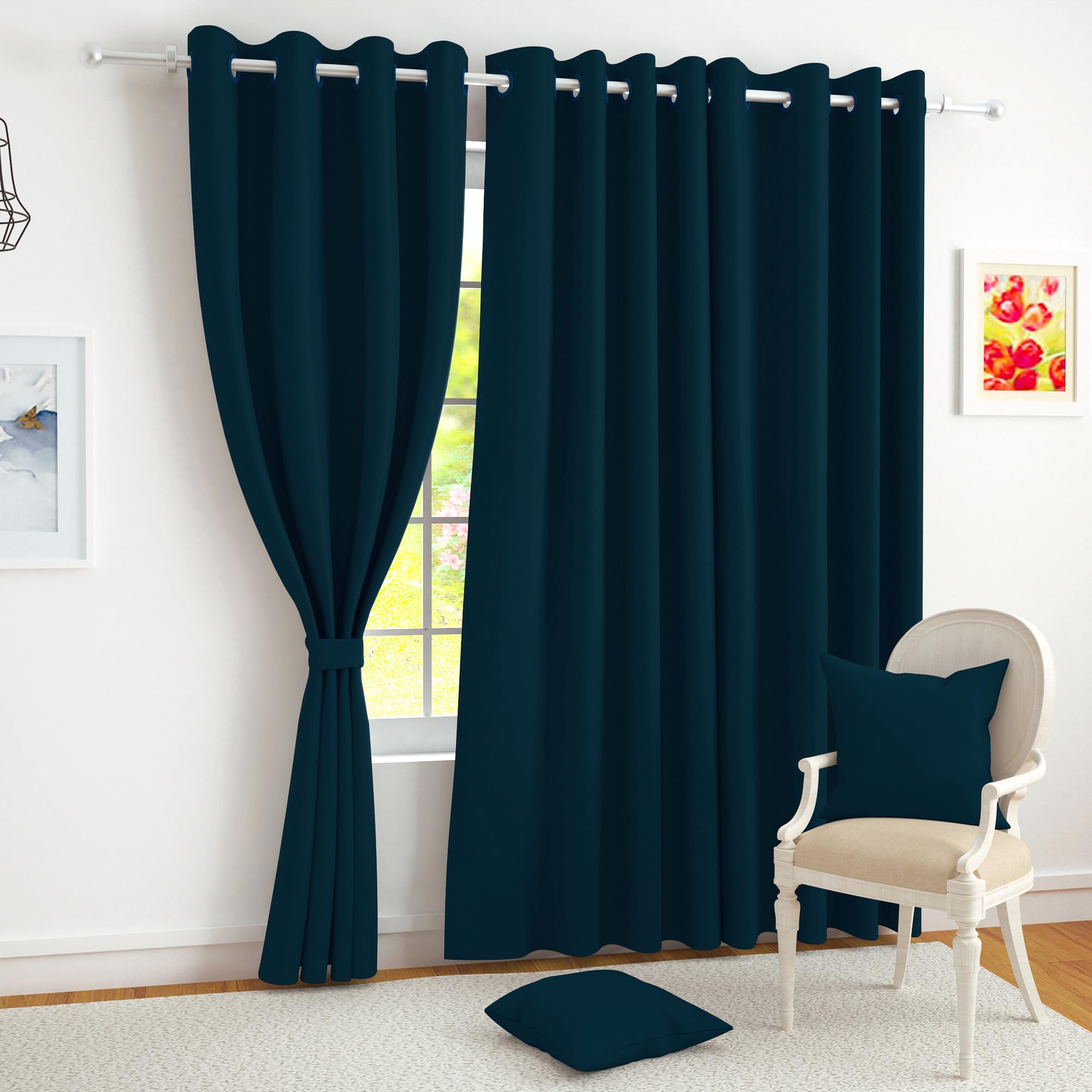 Story@Home 100% True Blackout Semi Long Door Curtains 8 Feet Set Of 4 | Solid Design | Room Darkening Curtain | Thermal Insulate