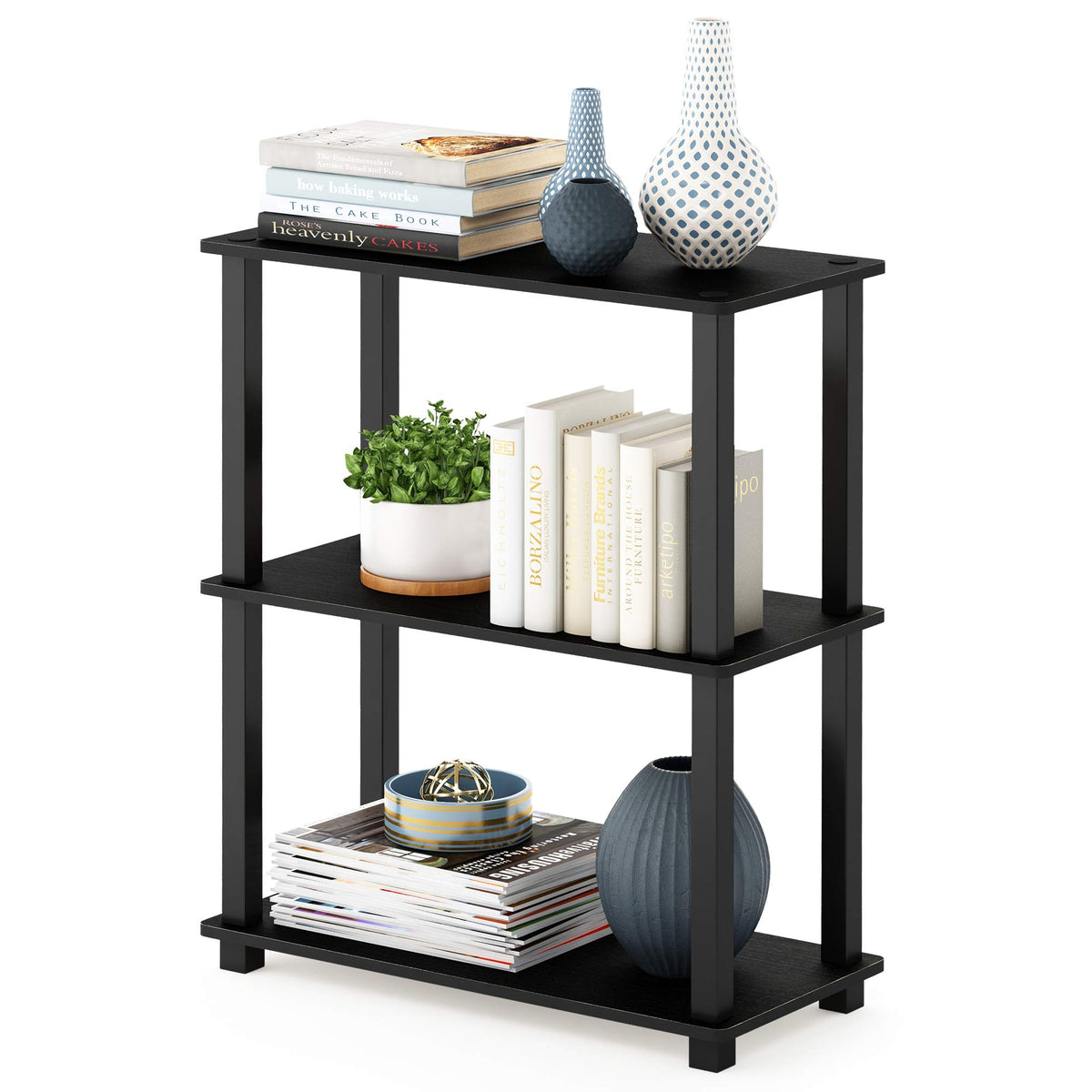 Furinno Turnstube 3Tier Compact Multipurpose Shelf Display Rack With Square Tube, Americano/Black
