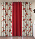 Fashion String 3 Piece 3D Tulips Eyelet Polyester Window Curtains  5 Feet, Maroon