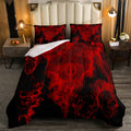 Gothic Skull Bedding Set Red and Black Skeleton Comforter Set Full For Kids Boys Teen Men,Psychedelic Goth Skull Quilted Duvet T