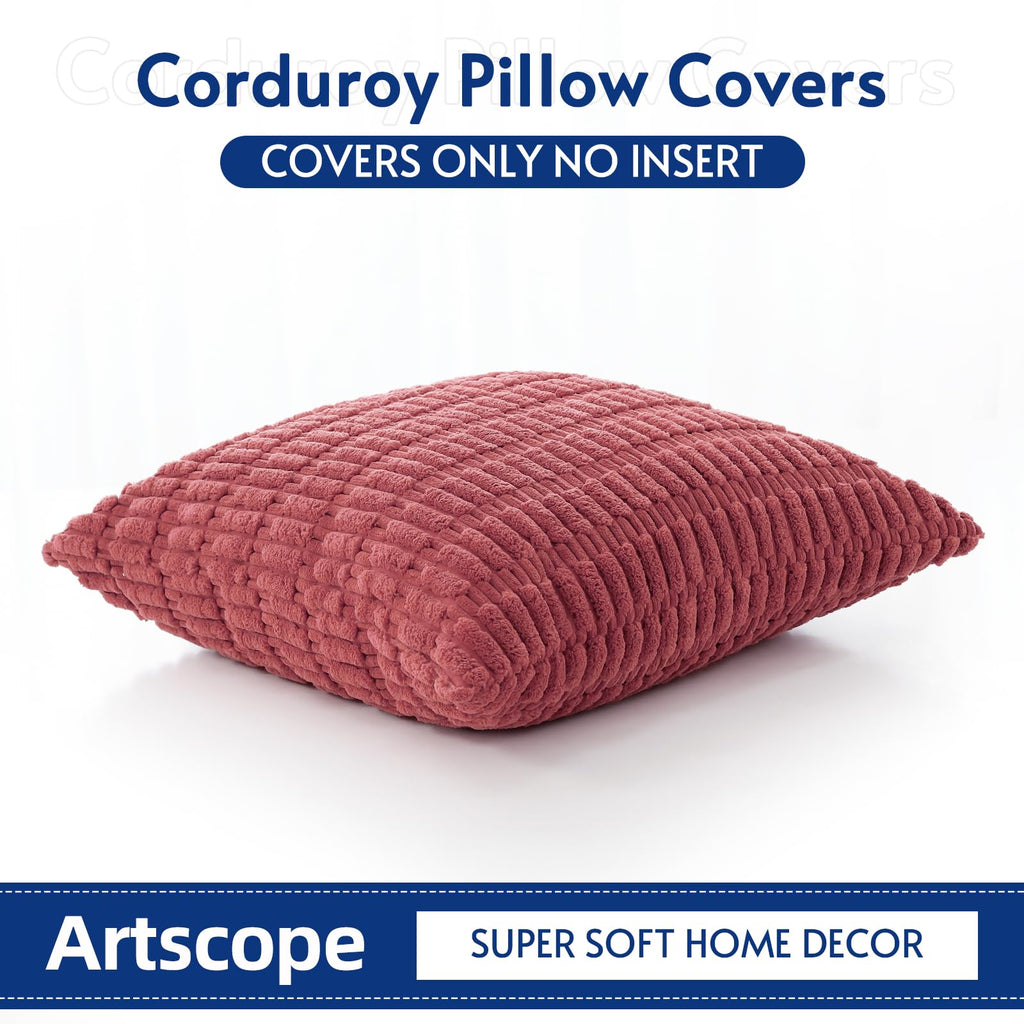 Otostar Corduroy Decorative Throw Pillow Covers 16X16 Inch Super Soft Boho Striped Square Pillow Covers Case Modern Cushion Covers For Sofa Couch Bedroom Car Decor Jam