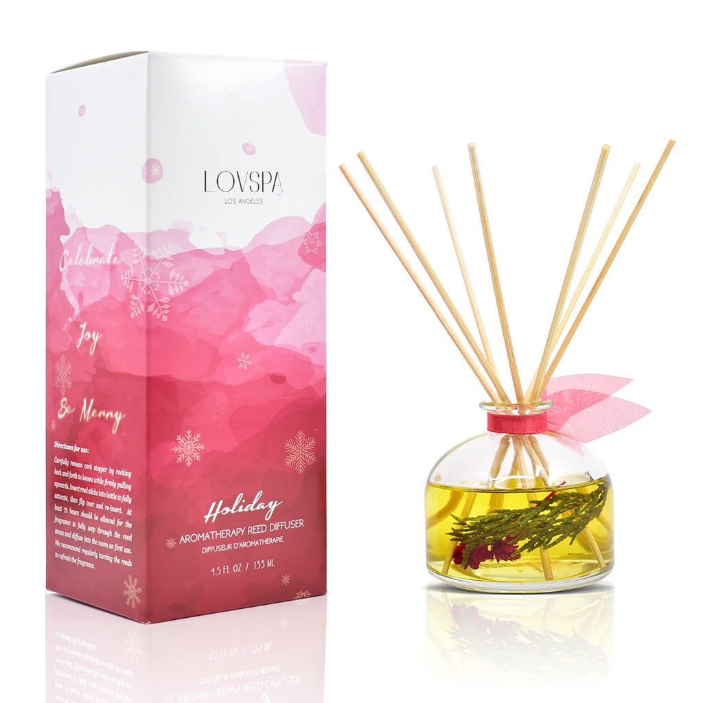 LOVSPA Holiday Spiced Red Currant & Woods Reed Diffuser Set - Red Currants, Pine, Cranberries, Cedar Wood & Juniper - Perfect Se