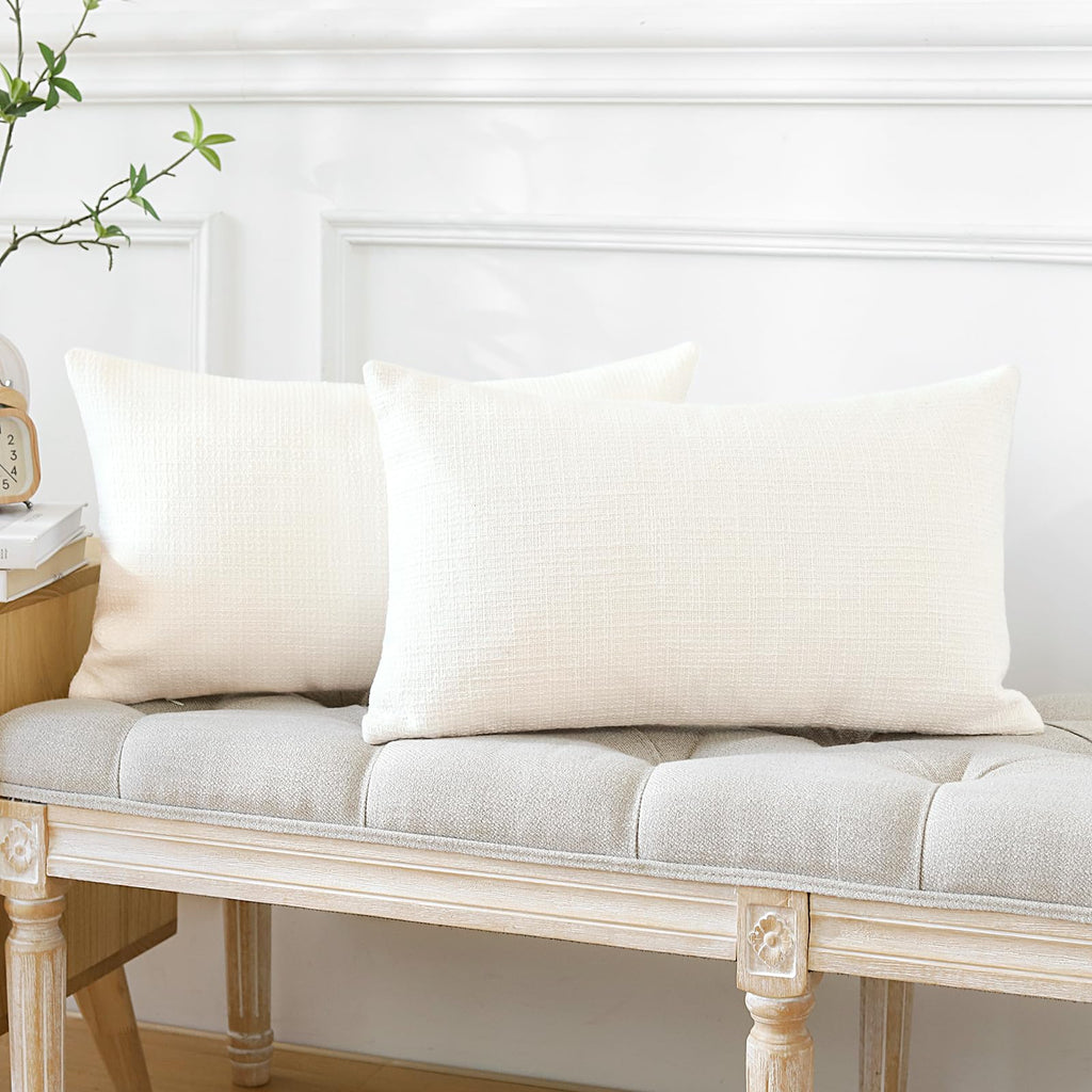 Otostar Pack Of 2 Throw Pillow Covers 16X24 Inch Linen Cream Pillowcases Farmhouse Decorative Solid Pillow Covers 40X60 Cm Lumba