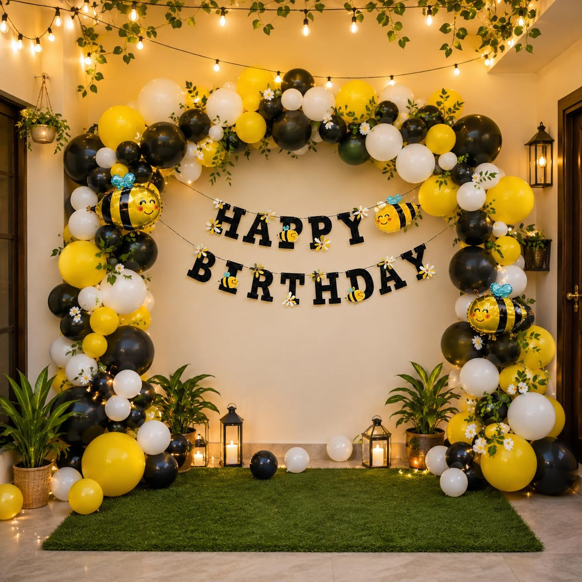 FI  FLICK IN 41 Pcs Honey Bee Theme Birthday Party Decoration Combo with Yellow and Black Balloons