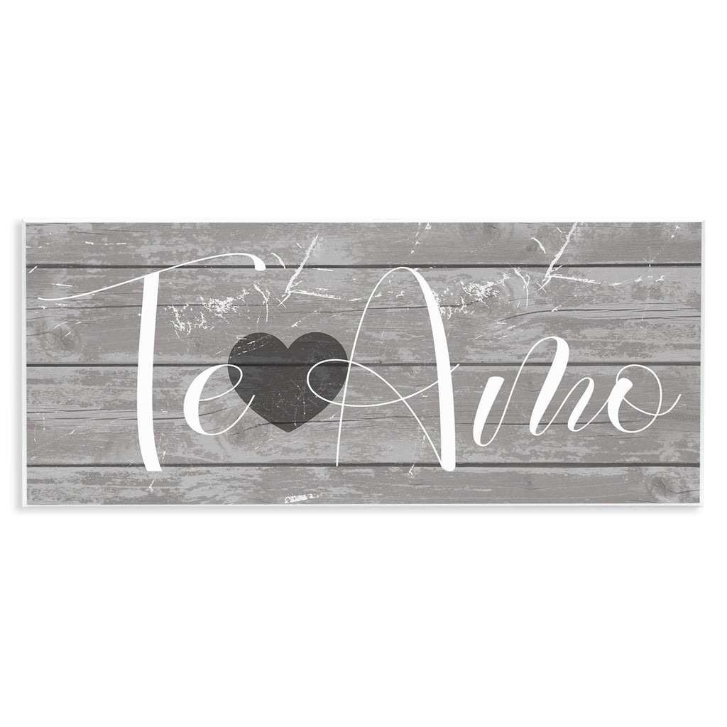 Stupell Industries Te Amo Romantic Rustic Grey Sign with Heart Wall Art, 7x17, Gray