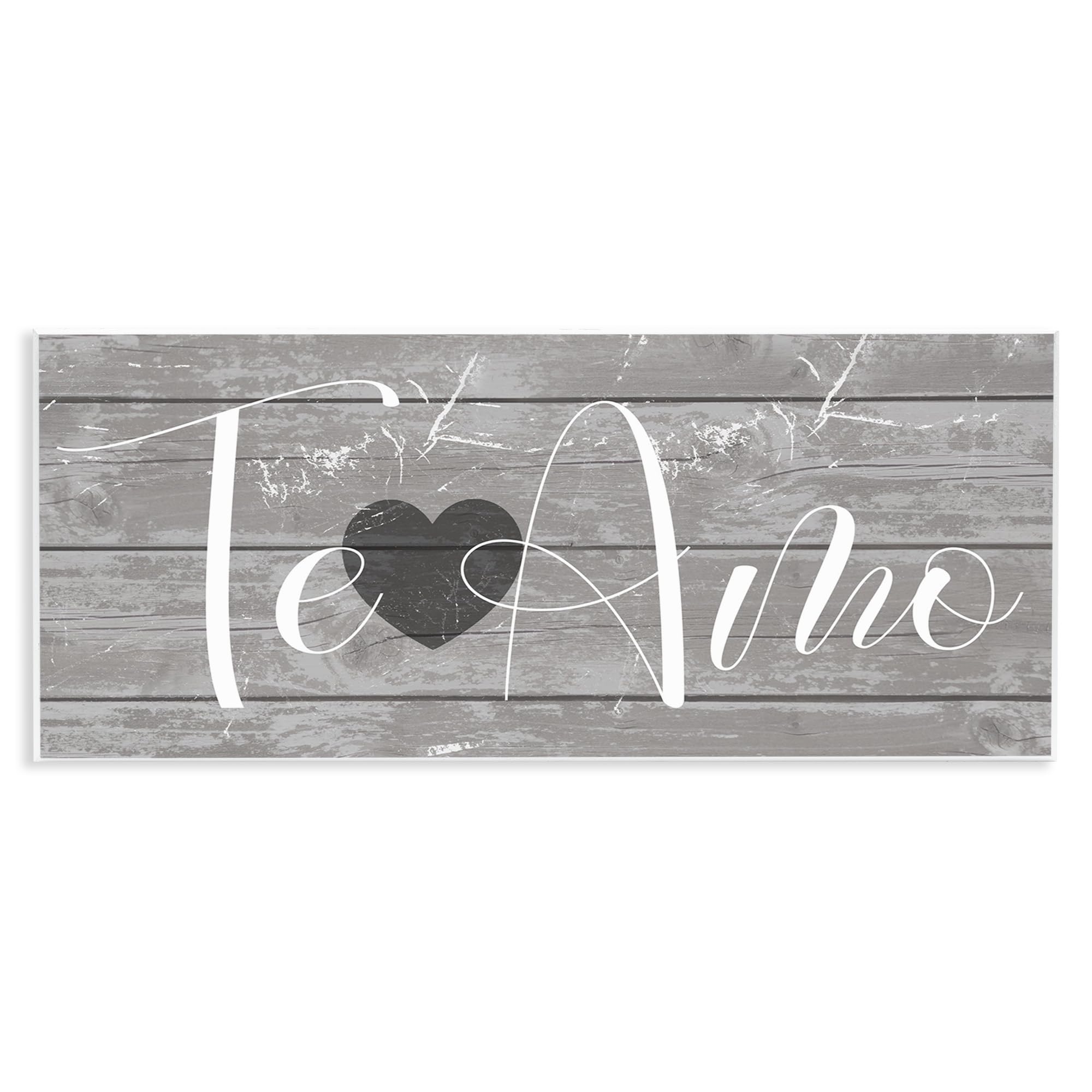 Stupell Industries Te Amo Romantic Rustic Grey Sign with Heart Wall Art, 7x17, Gray
