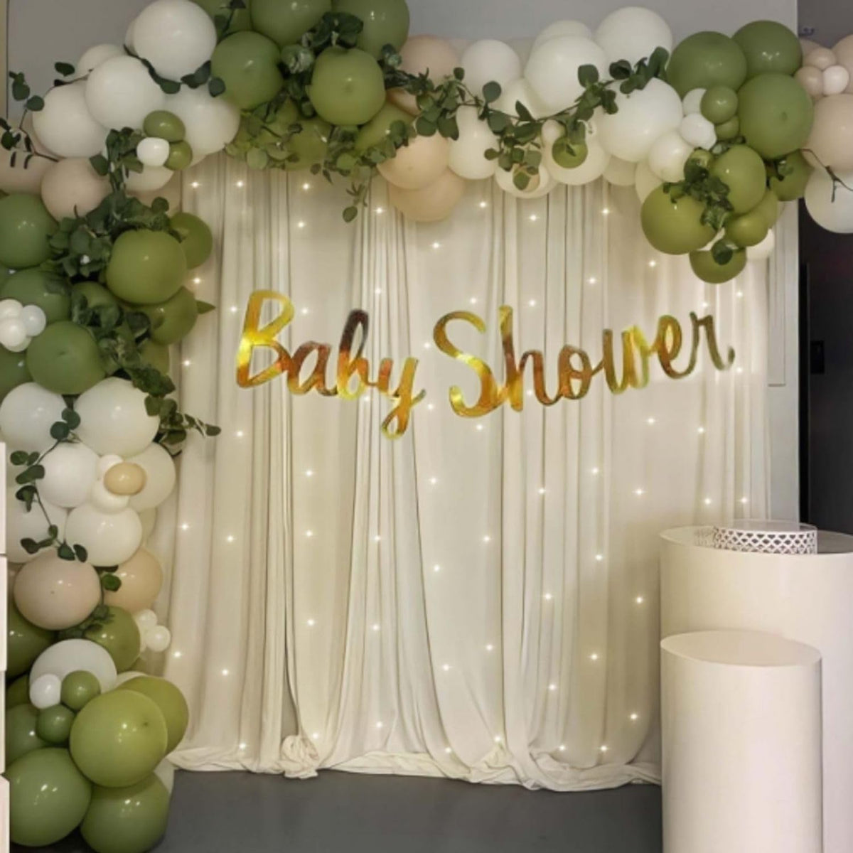 Celebration Nest 60 Pcs Baby Shower Decoration Combo Set Green Peach White Balloons Banner Lights Arch Kit for Welcome Baby Part