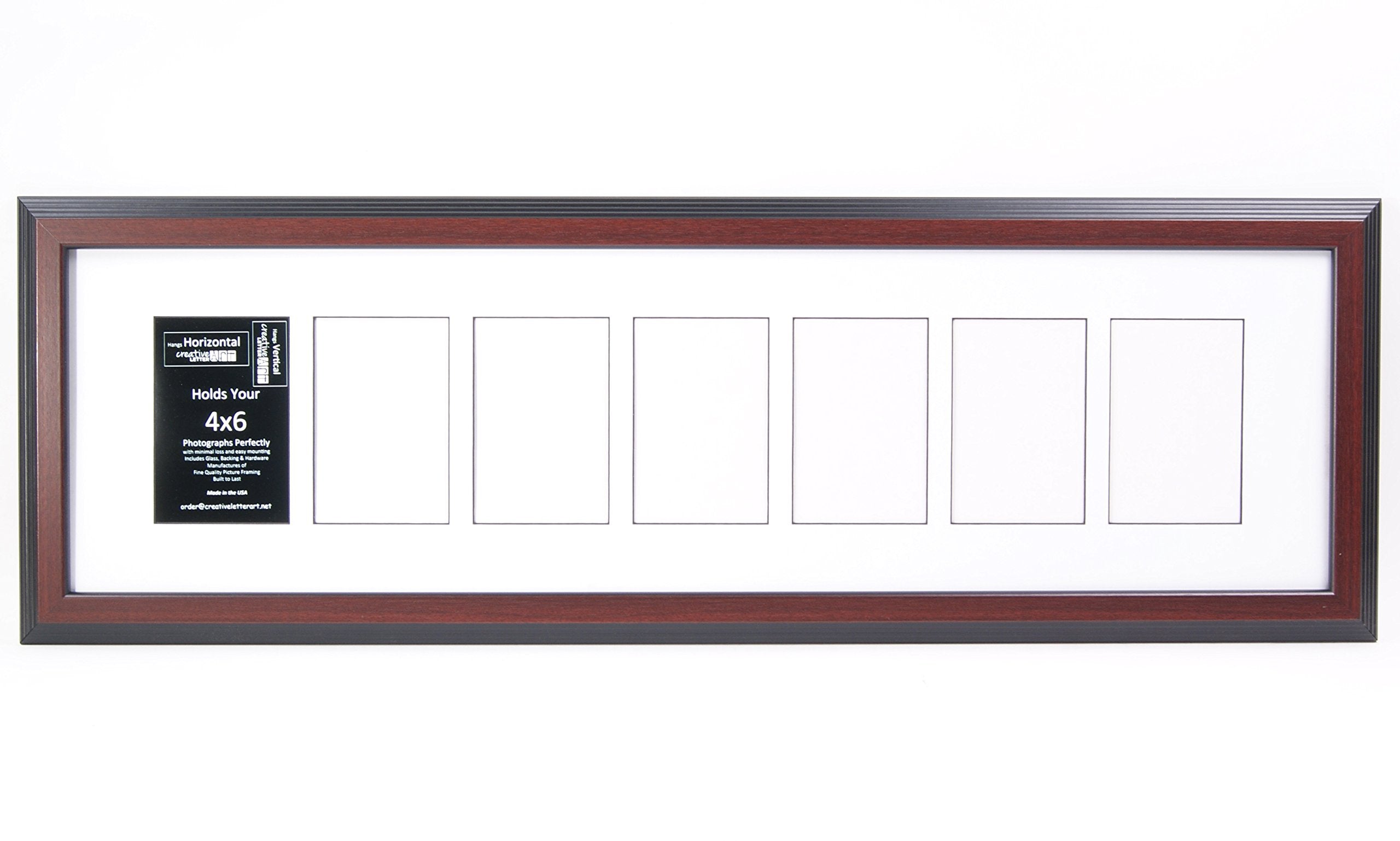 Creative Letter Art 4    x 6    Multiple Opening Picture Frame Collage with 7 holes, Congress Mahogany Frame with 10 x 36-inch W