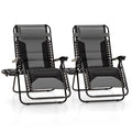 MFSTUDIO Padded Zero Gravity Chair Set of 2, Folding Patio Lounge Recliner with Adjustable Pillows & Cup Holder for Poolside Bac
