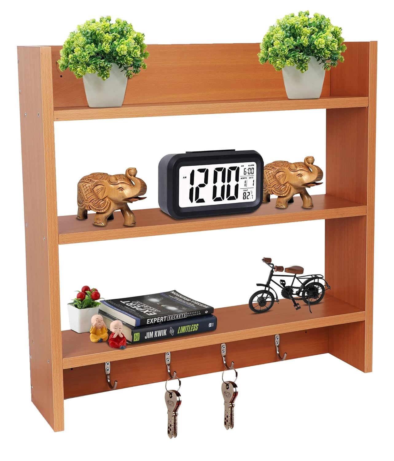 Ofixo Wooden Wall Mounted Shelves With Hooks | Spice Rack | Floor Rack | Organizer | Storage Organiser | Shelf For Kitchen Stora