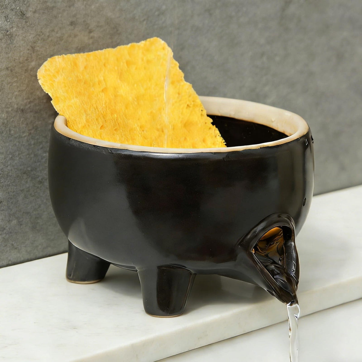 Wowhalolo Ceramic Sponge Holder with Drainage, Black Sink Caddy Organizer