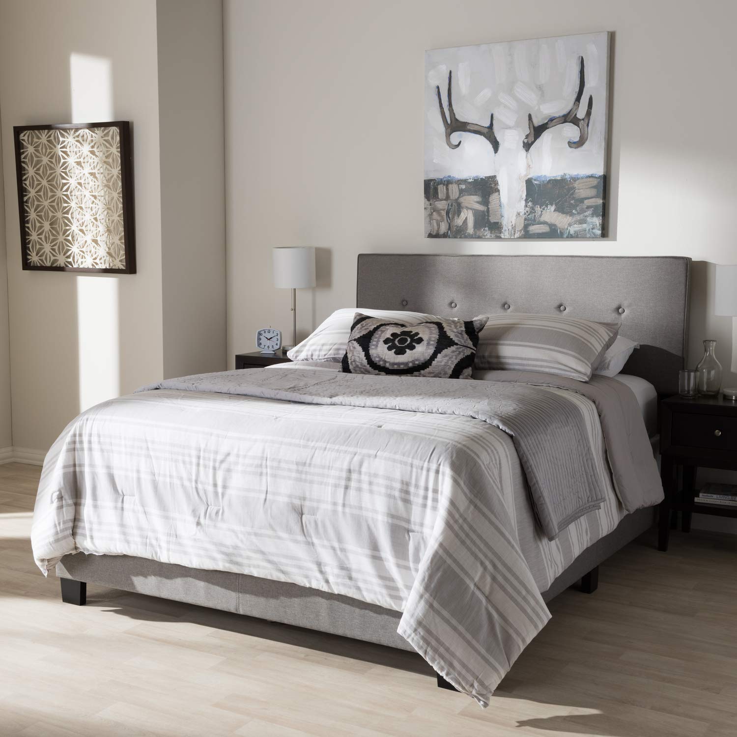 Baxton Studio Hampton Modern and Contemporary Light Grey Fabric Upholstered Queen Size Bed Light Grey/Contemporary/Fabric Polyes