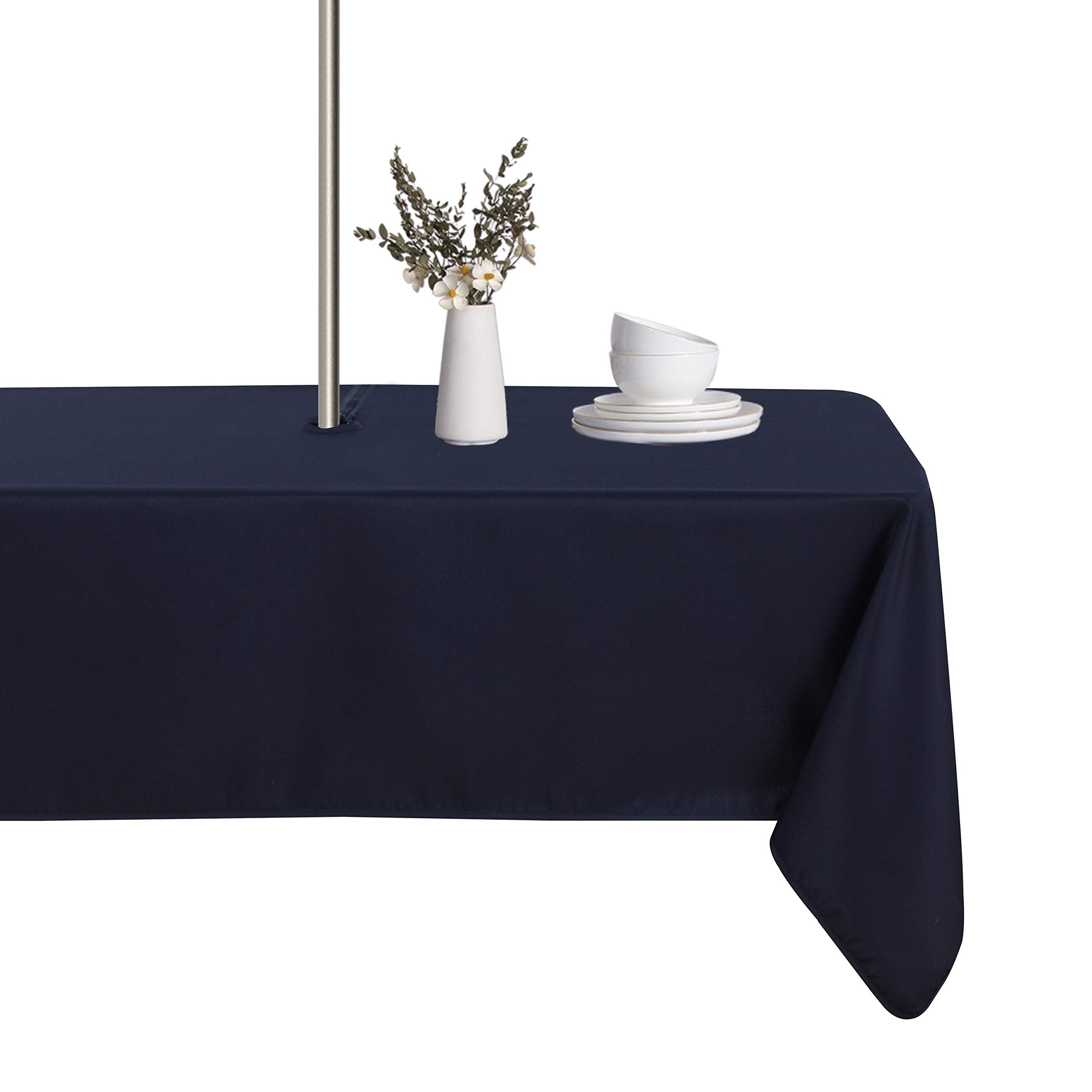 Lushvida Rectangle Outdoor Tablecloth With Umbrella Hole And Zipper, 60X102 Inch Navy, Washable Waterproof Table Cloth Spill Pro