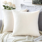 Otostar Linen Throw Pillow Covers Set Of 2 Decorative Square Pillowcases Cushion Covers 13.5X13.5 Inch For Home Decor Sofa Bedroom Car 34 X 34 Cm Cream White/Beige