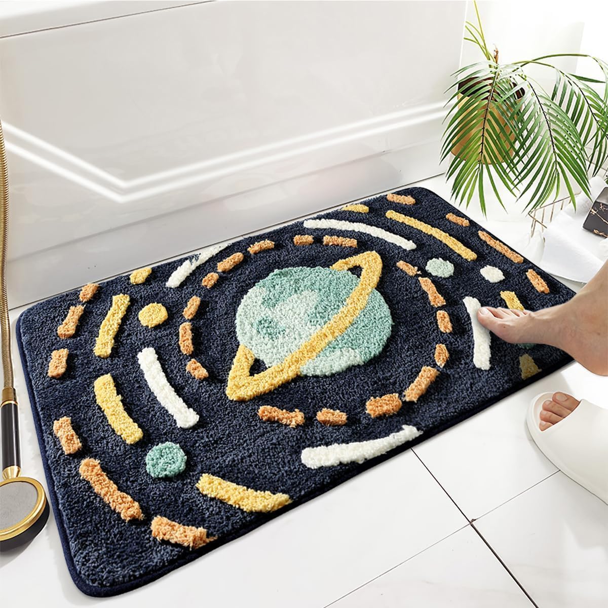 Gavi Enterprise Microfiber Soft Planets Design Bath Mat | Non Slip Quick Dry TPR Backing Floor Rug | Absorbent Plush Tufted Mat