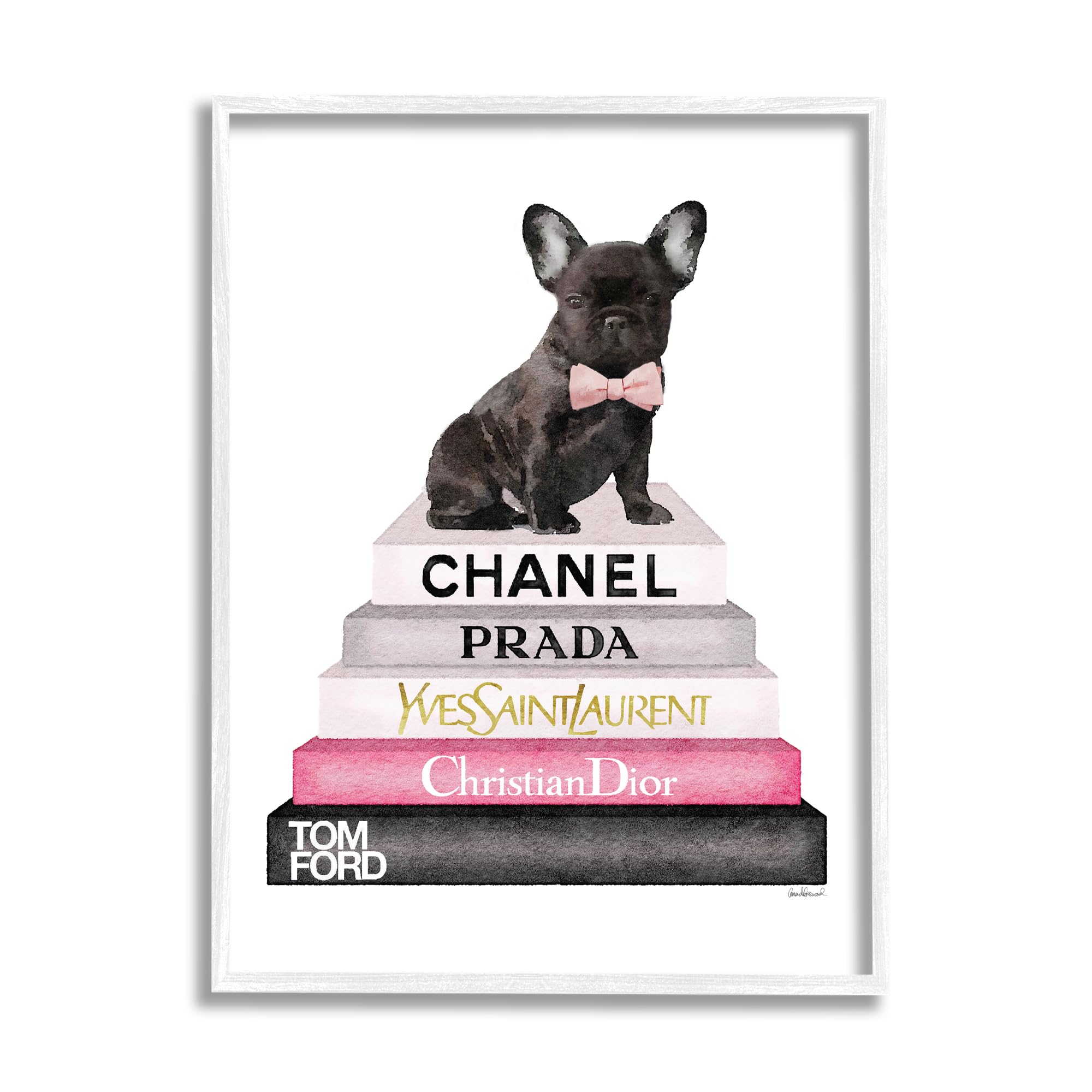 Stupell Industries Book Stack Fashion French Bulldog