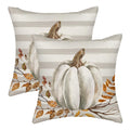 Fall Pillow Covers 18X18 Gray Stripes Pumpkin Decor Throw Pillows Case For Couch Maple Leaves Autumn Harvest Indoor Outdoor Deco