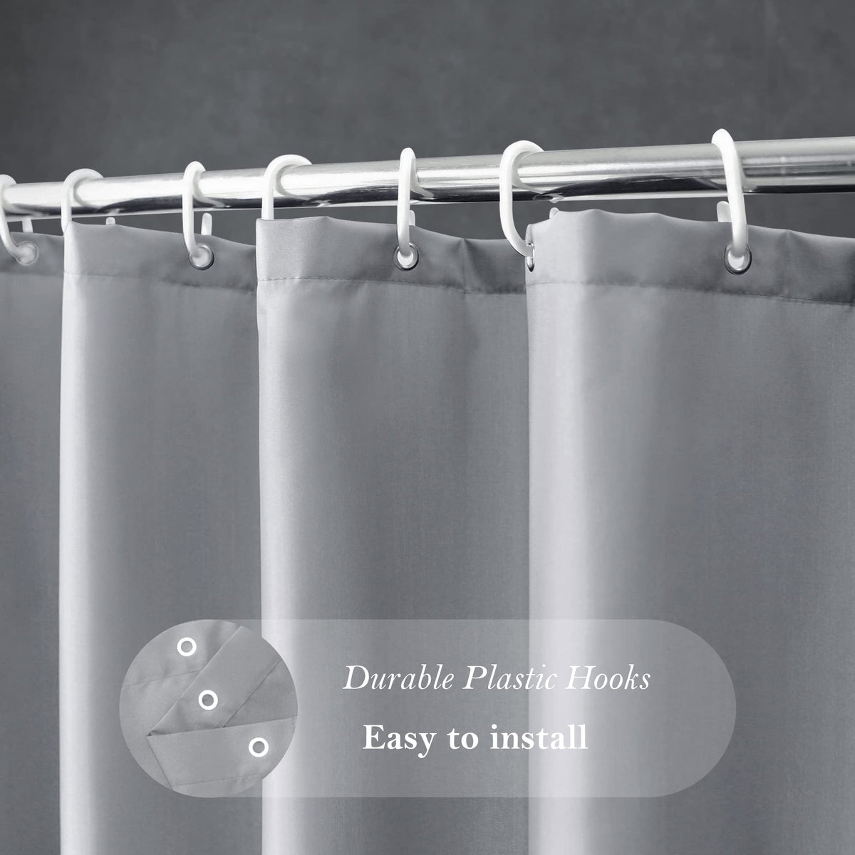 Aoohome 96 Inch Extra Long Shower Curtain Liner, Polyester Bathroom Curtain For Hotel With Hooks, Waterproof, Weighted Hem, Ligh