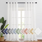 Nicetown Sheer Linen Curtains For Living Room 96' L, Ring Top Semi Sheer Panels Privacy Semitransparent Flax Open Linen Weave S