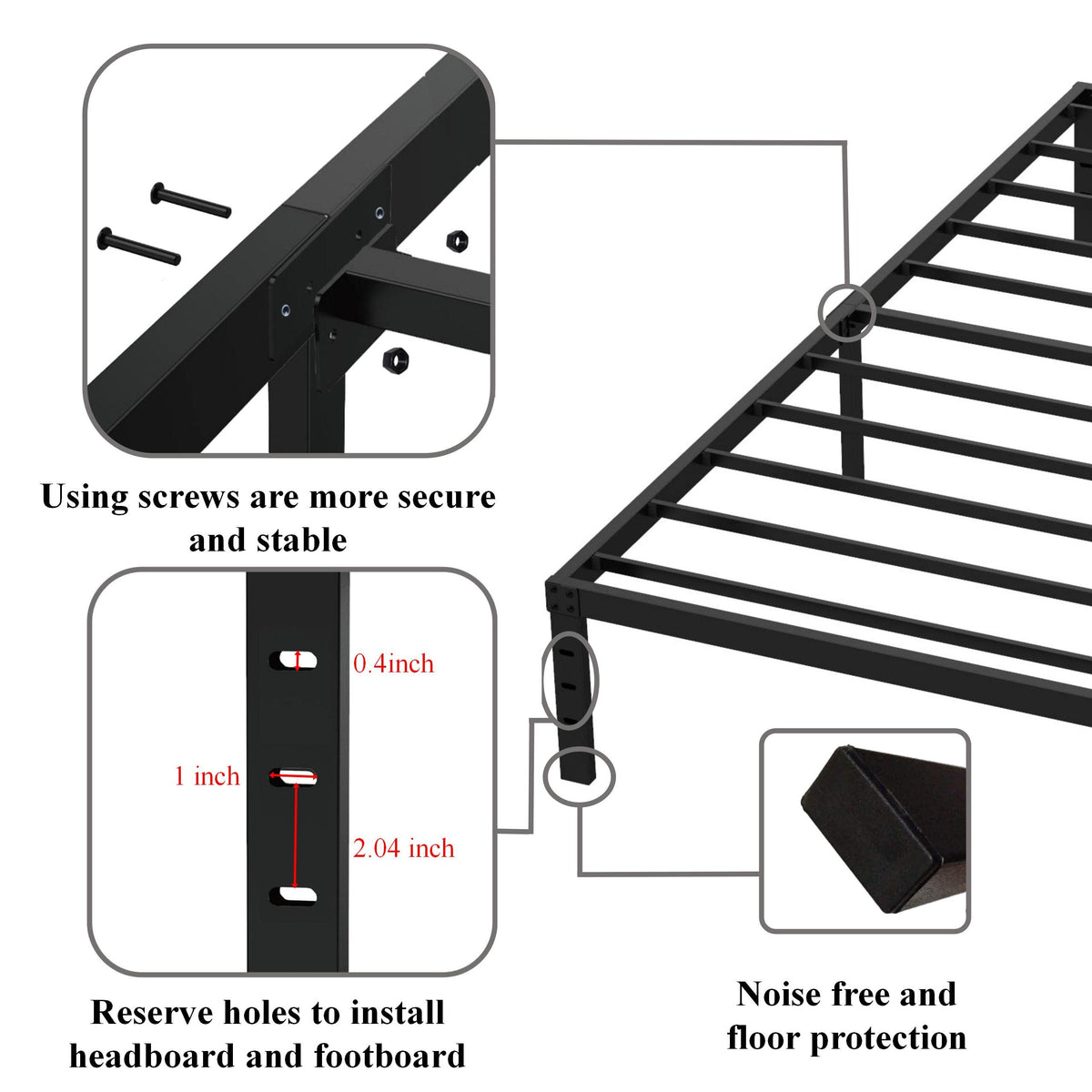 Upcanso 16 Inch Narrow Twin Bed Frame 30X75 No Box Spring Needed, Metal Platform 75X30 Narrow Twin Bed Frames, Eassy Assembly 3,500 Lbs Heavy Duty Bedframes, Black