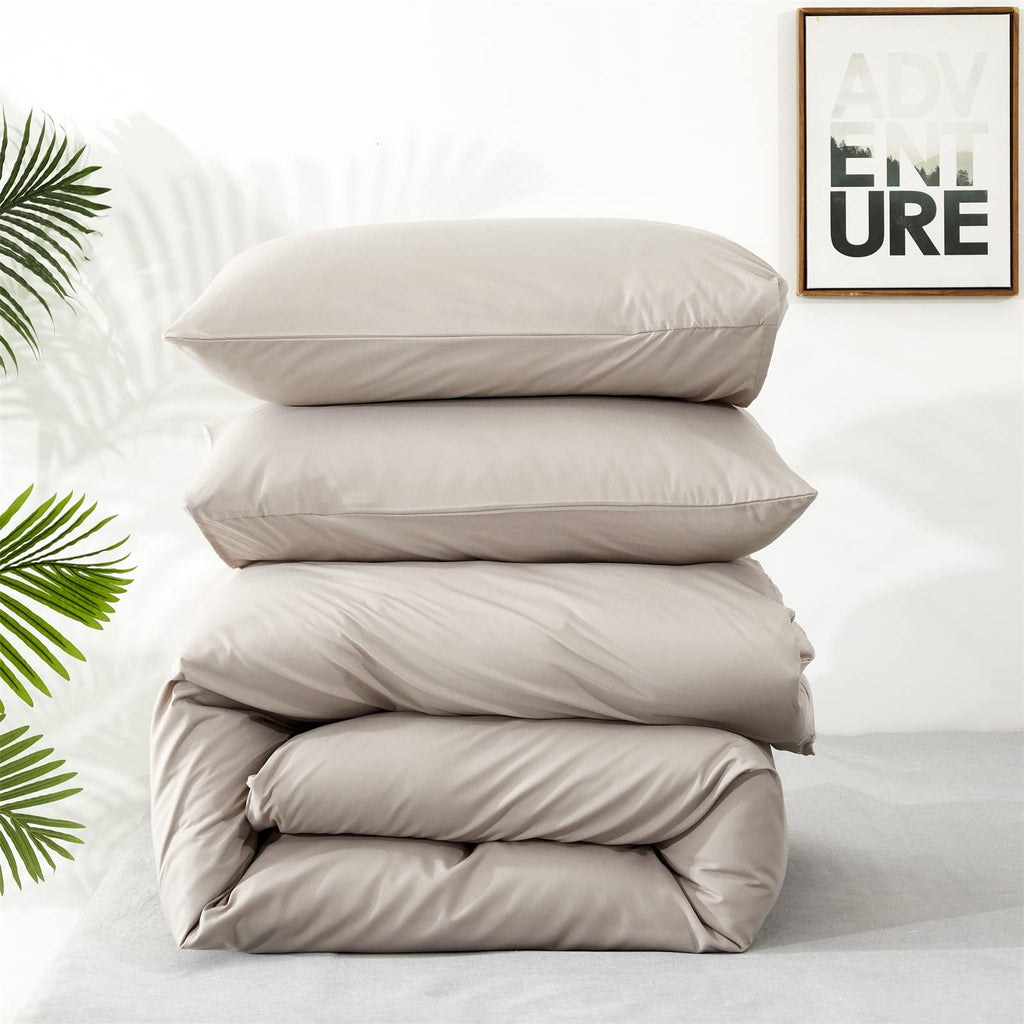 Luxlovery Beige Coffee Comforter Set Full Light Khaki Bedding Comforter Set Cotton Bedding Set Solid Cream Khaki Blanket Quilts