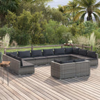 vidaXL Patio Lounge Set 12 Piece with Cushions Garden Outdoor Lawn Yard Terrace Balcony Seat Seating Sofa Lounge Set Furniture Gray Poly Rattan