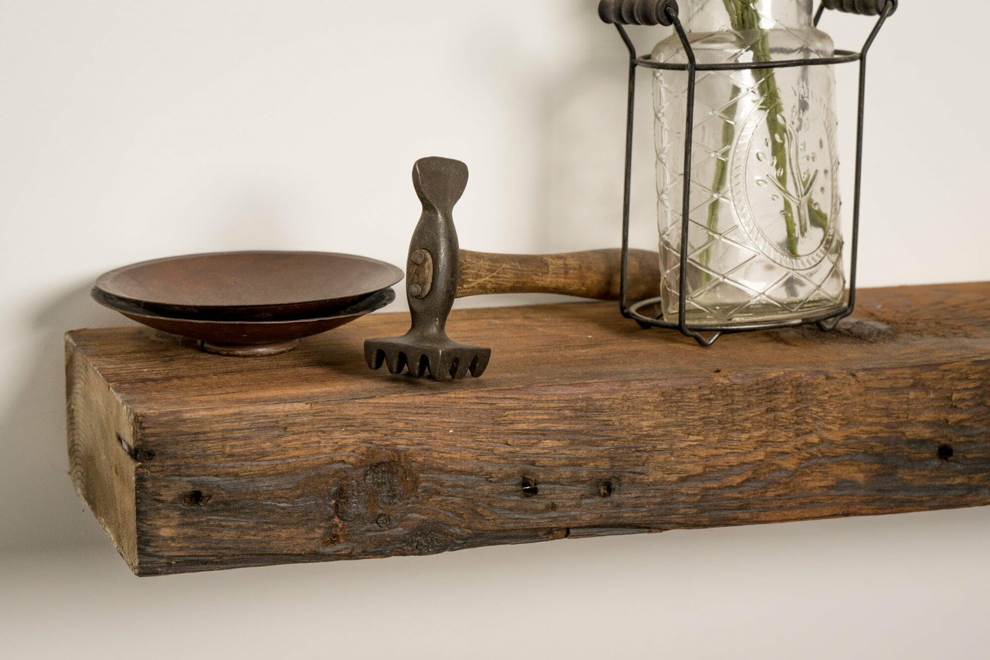 Modern Timber Craft Reclaimed Wood Fireplace Mantel Shelf | Solid Rustic American Barnwood with Floating Shelf Brackets | 2.75 T