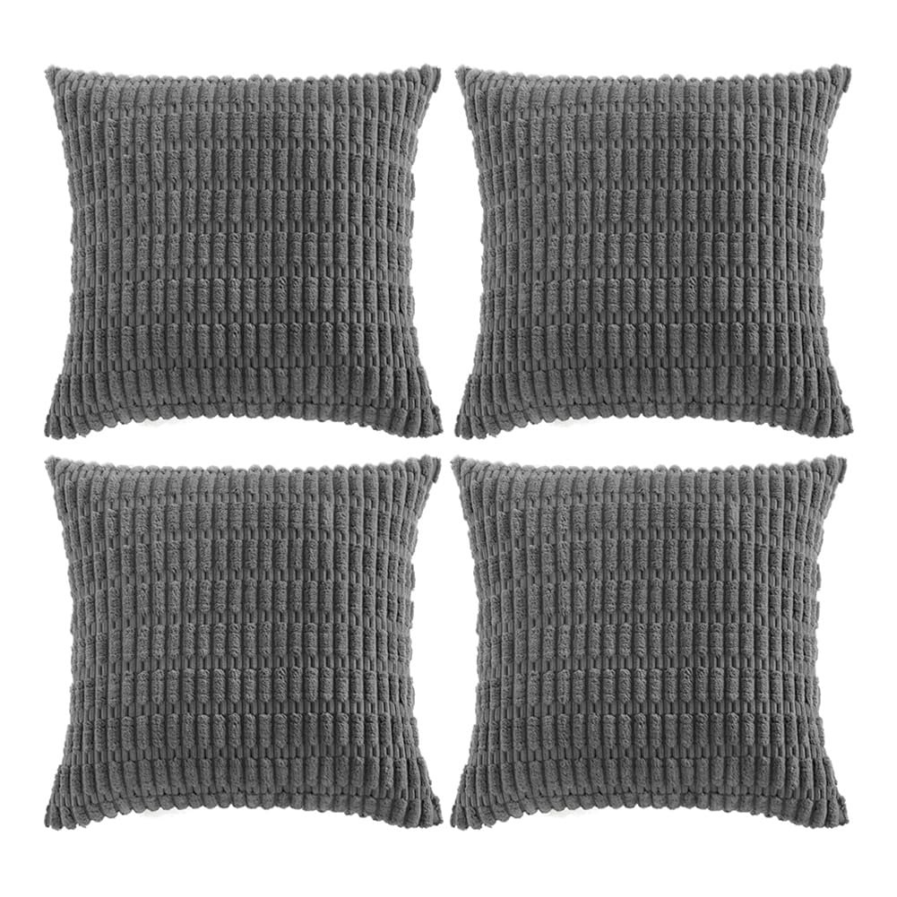 Fancy Homi 4 Packs Dark Grey Decorative Throw Pillow Covers 20X20 Inch For Living Room Couch Bed Sofa, Modern Farmhouse Boho Hom